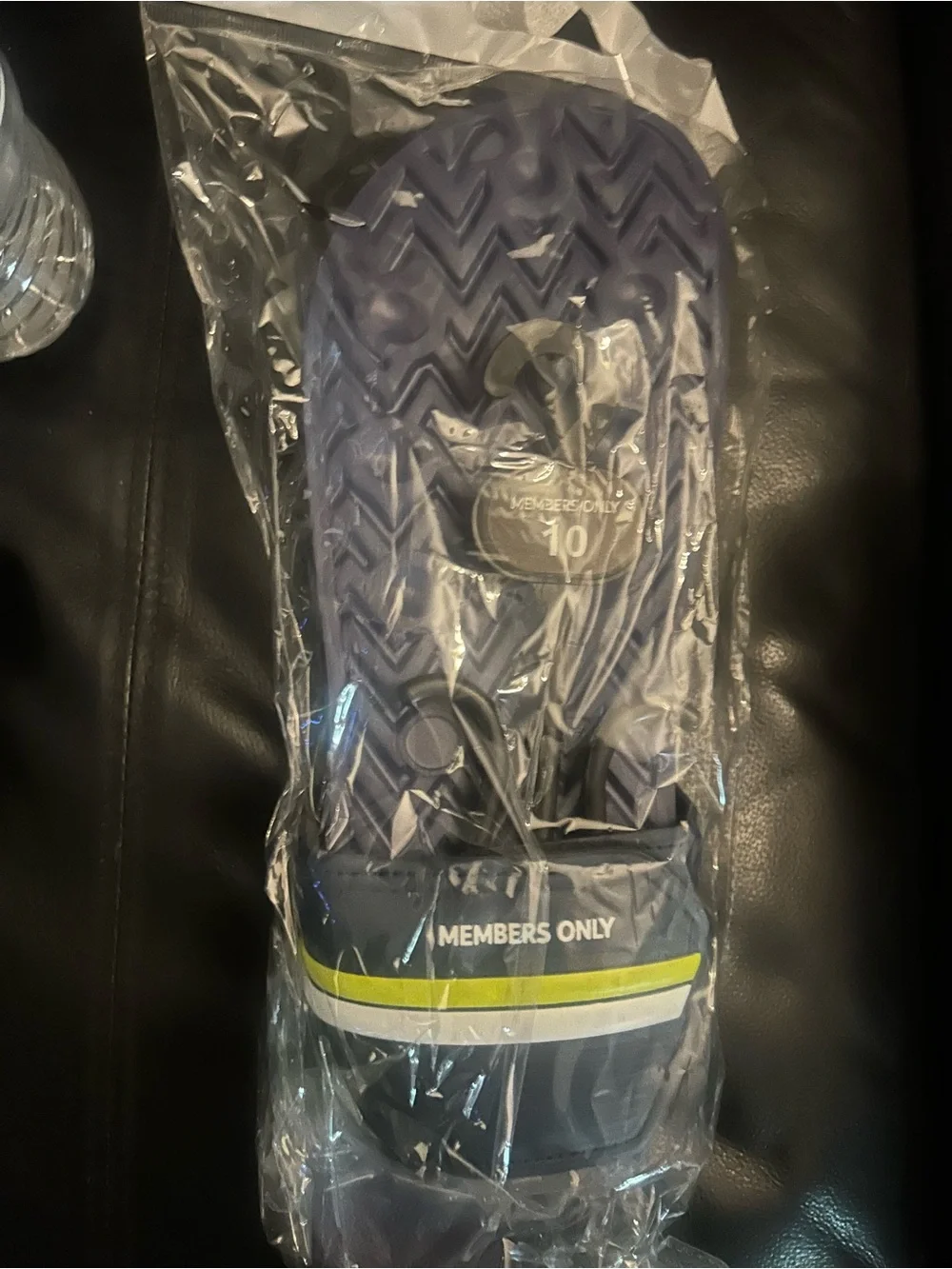 Members Only Navy Slide Sandals with Lime and White Accent